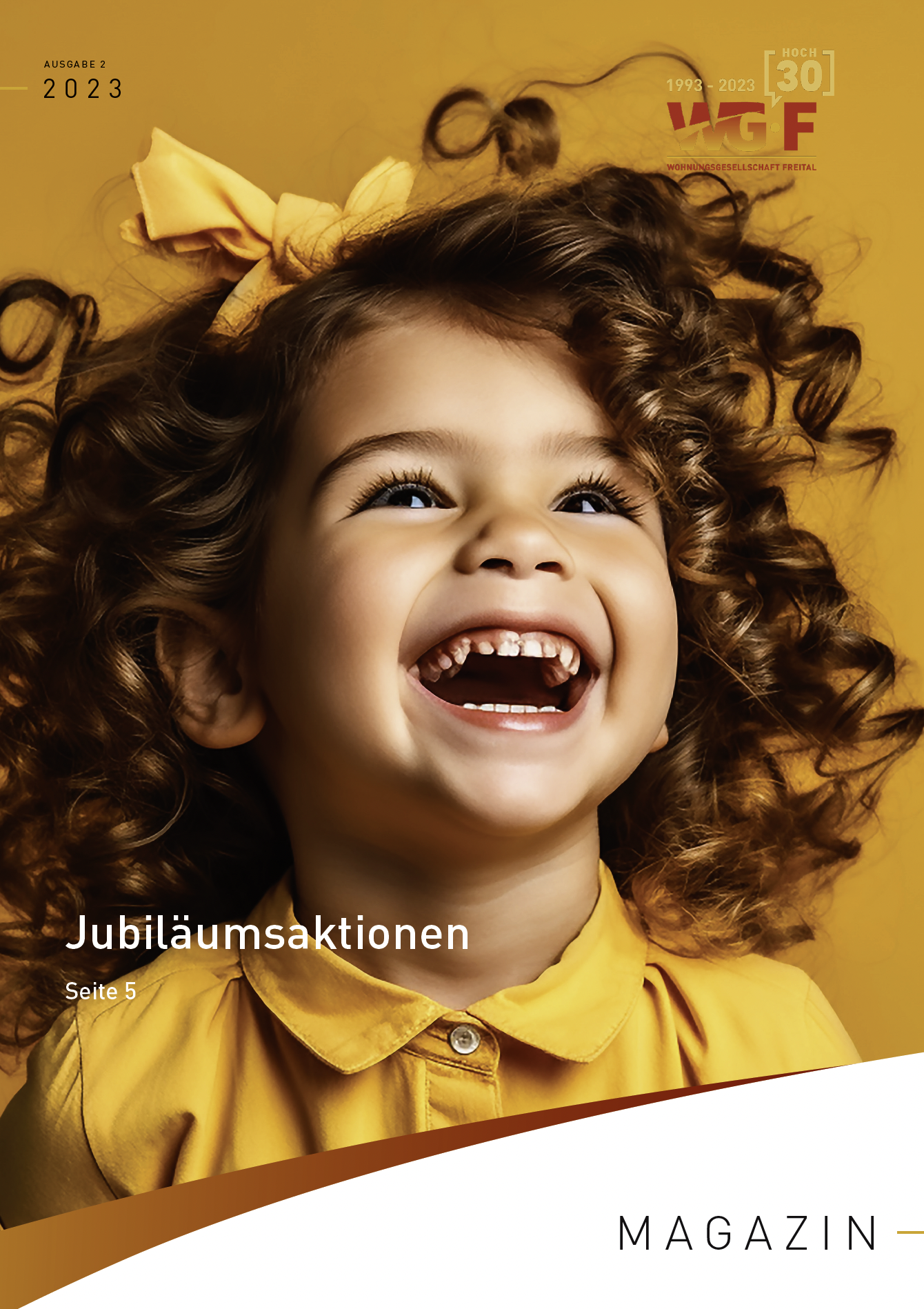 Ausgabe 02/2023: „Cover des Mieter-Magazins 02/2023 mit lachendem Mädchen.“