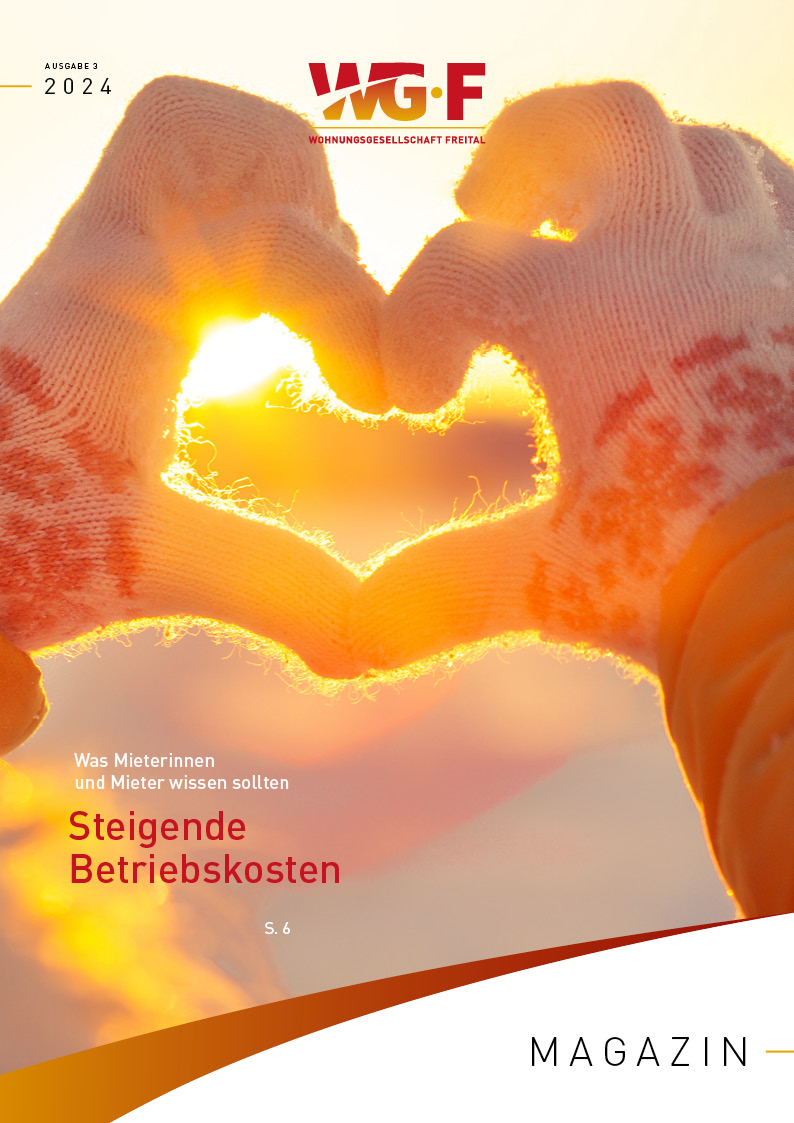 Ausgabe 03/2024: „Cover der Mieterzeitung 03/2024 mit winterlicher Landschaft.“