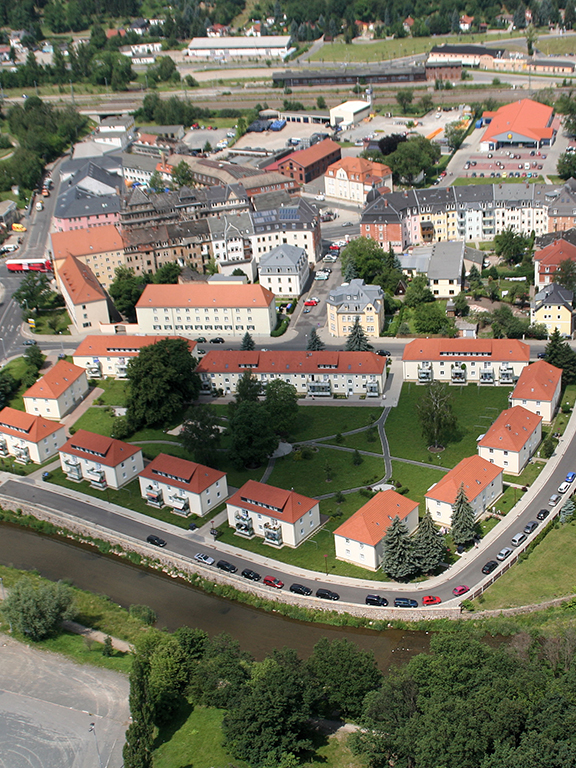 Symbolbild für Freital-Döhlen: Blick über das Reichardgebiet mit Wohnbebauung. Foto: WGF
