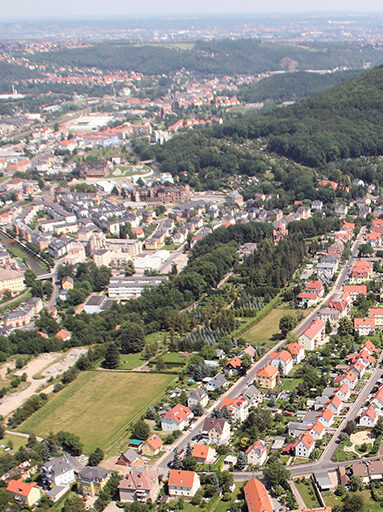 Luftaufnahme eines Teils der Stadt Freital. Foto: Wohnungsgesellschaft Freital