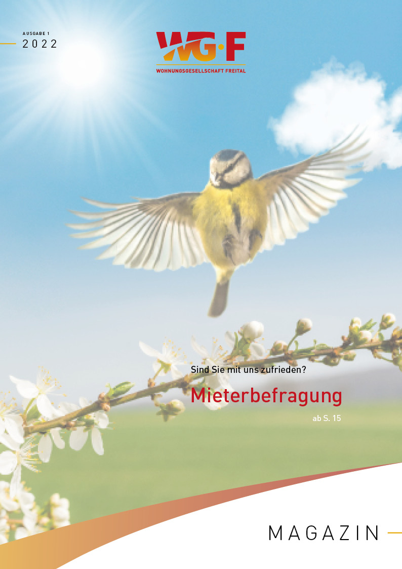 Ausgabe 01/2022: „Cover des Mieter-Magazins 01/2022 mit stimmungsvollem Frühlingsbild.“